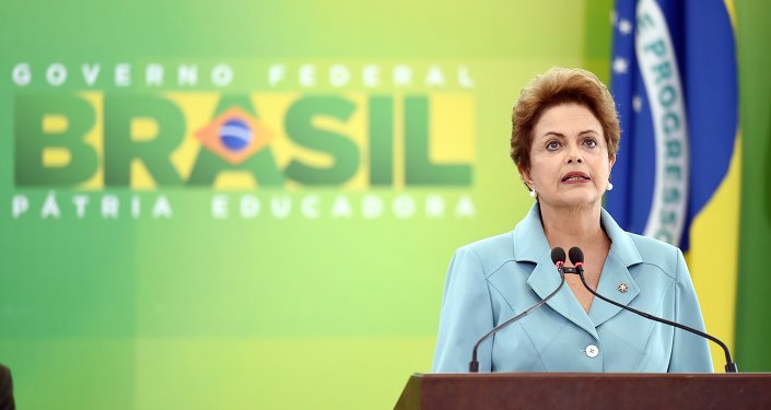Brazilian President Dilma Rousseff delivers a speech on May 8, 2015, during a ceremony at the Planalto Palace in Brasilia to mark the 70th anniversary of the victory over Nazi Germany during World War II